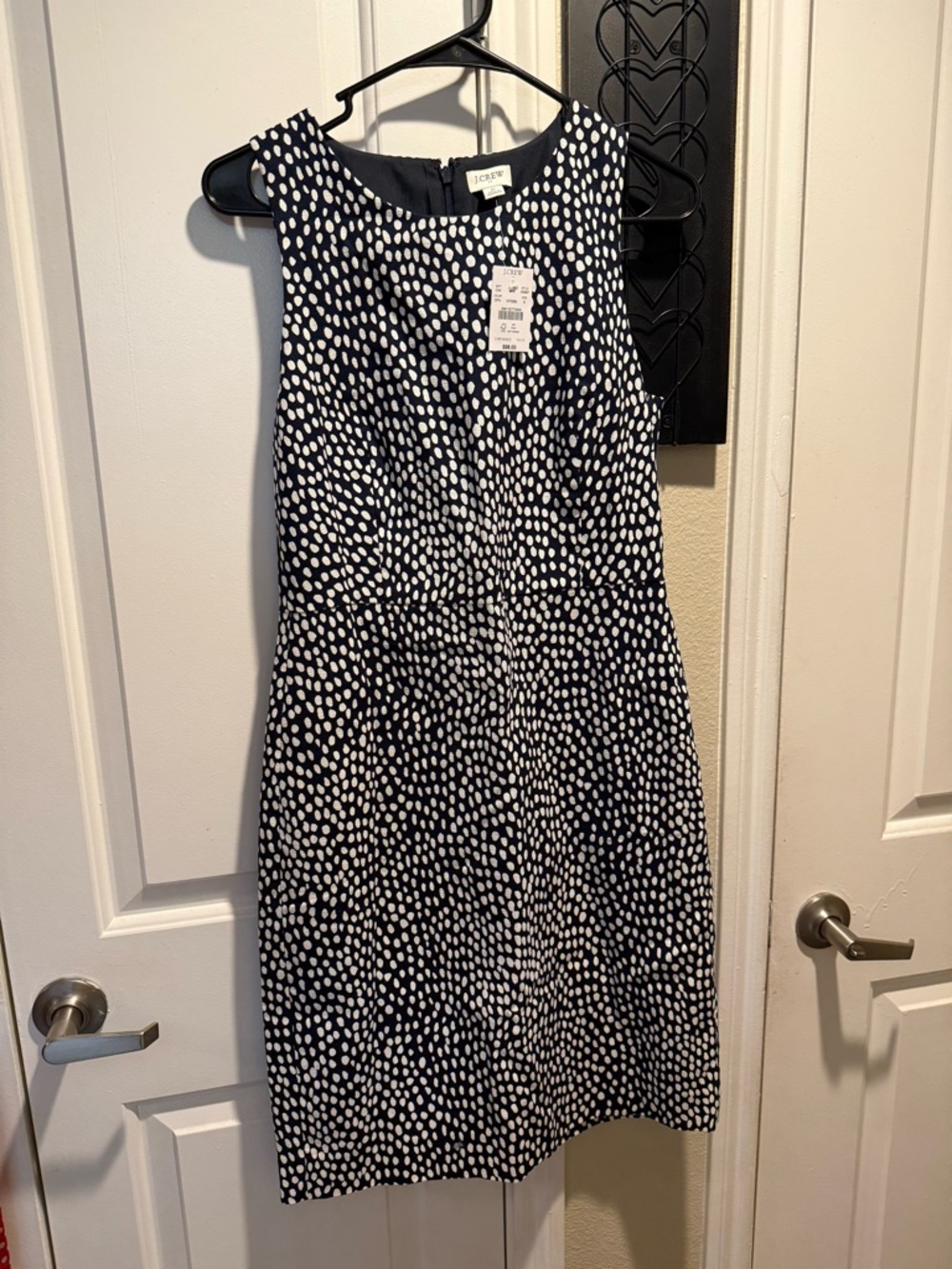 J. Crew Navy Sheath Dress with White Dot Print